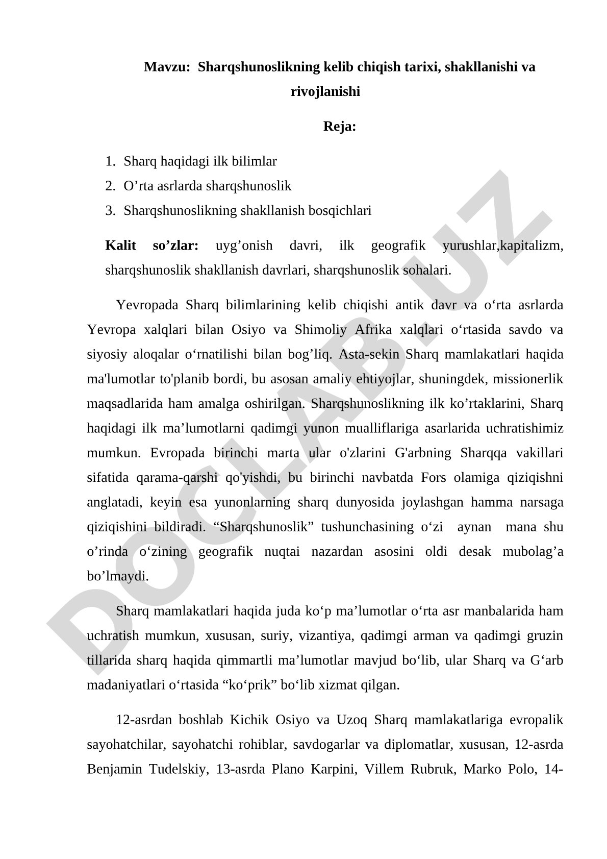Sharqshunoslikning kelib chiqish tarixi, shakllanishi va rivojlanishi