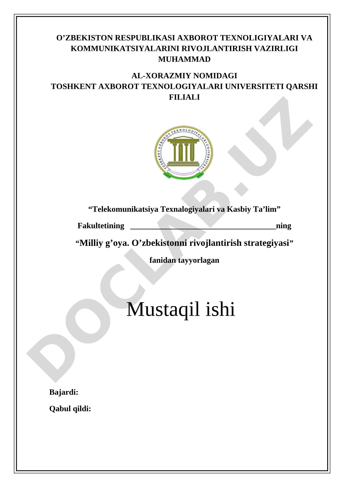 Mustaqil ish rejasi