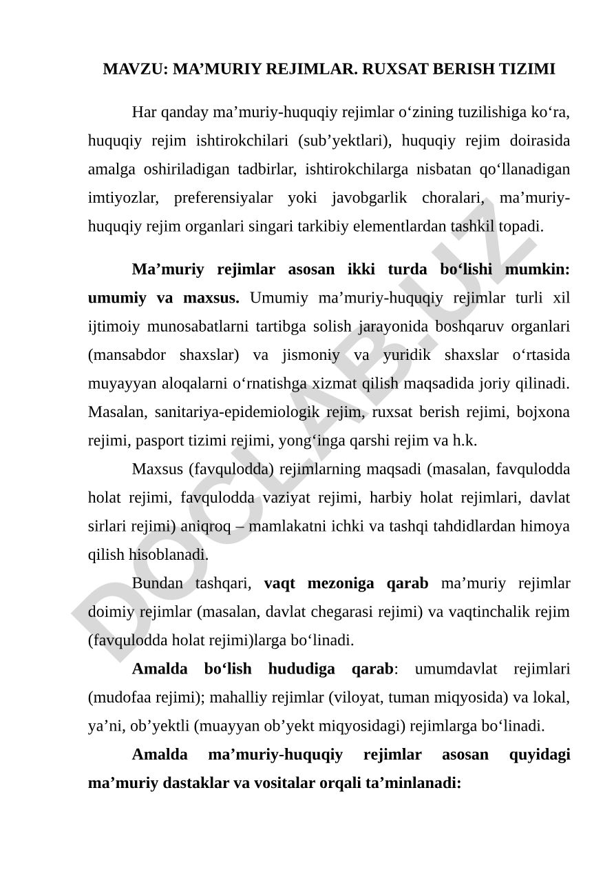 MA’MURIY REJIMLAR. RUXSAT BERISH TIZIMI