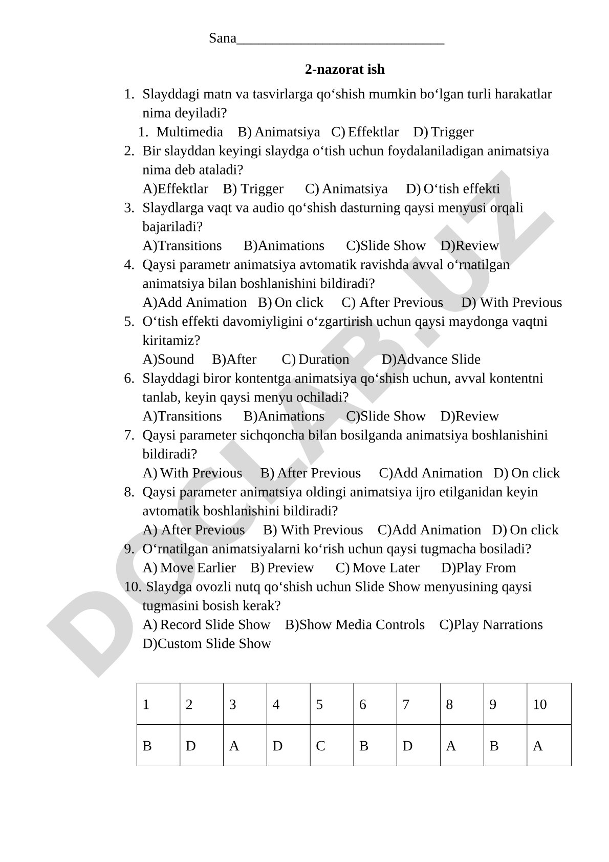 PowerPoint test savollari hujjati