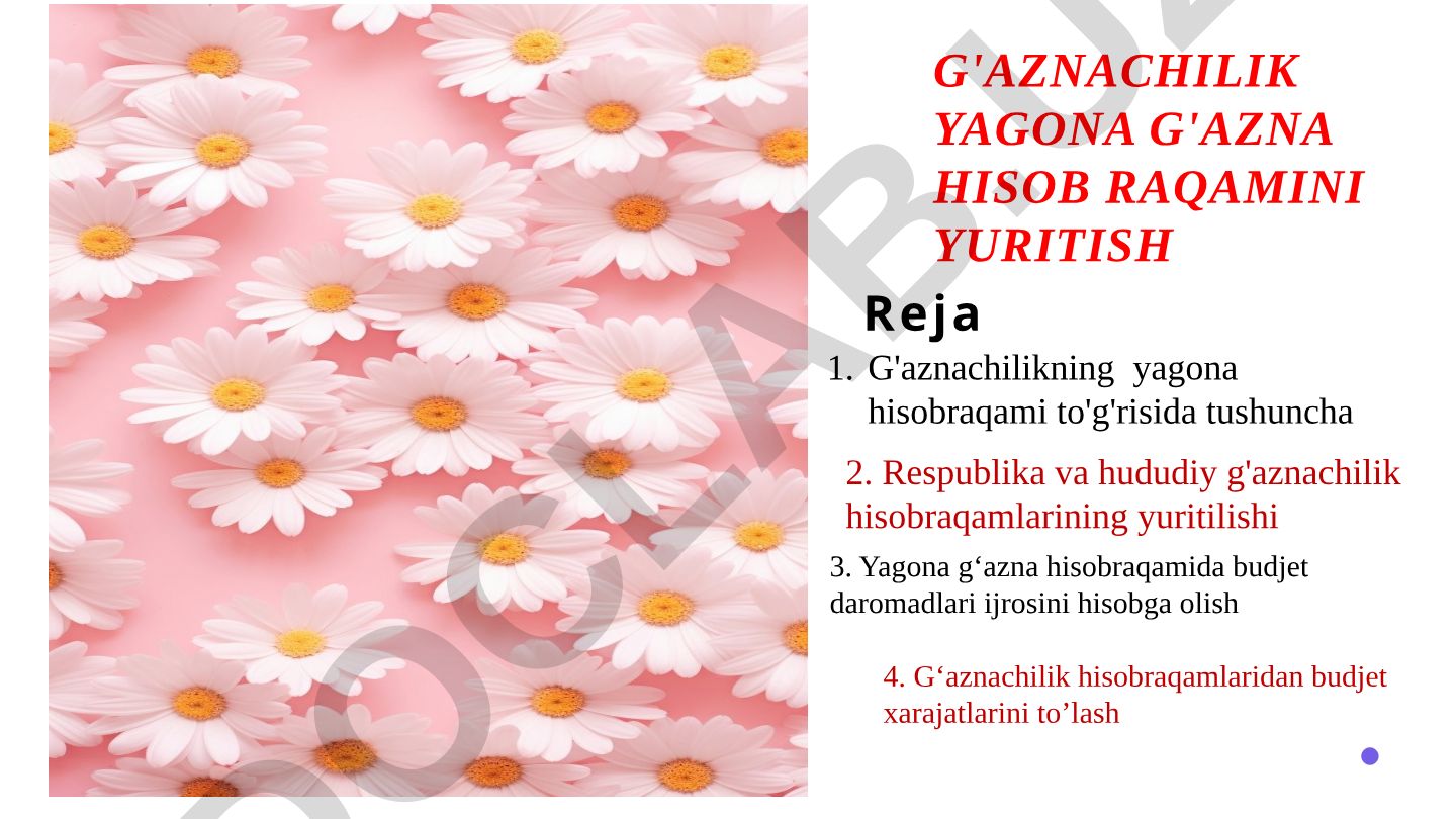 G'aznachilik yagona hisob raqamini yuritish