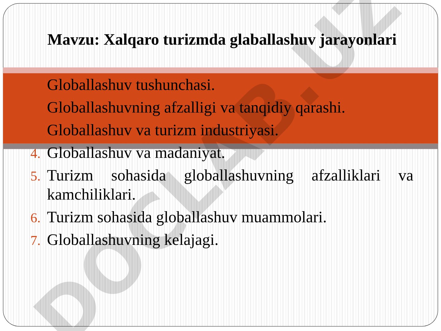 Xalqaro turizm globallashuvi taqdimoti