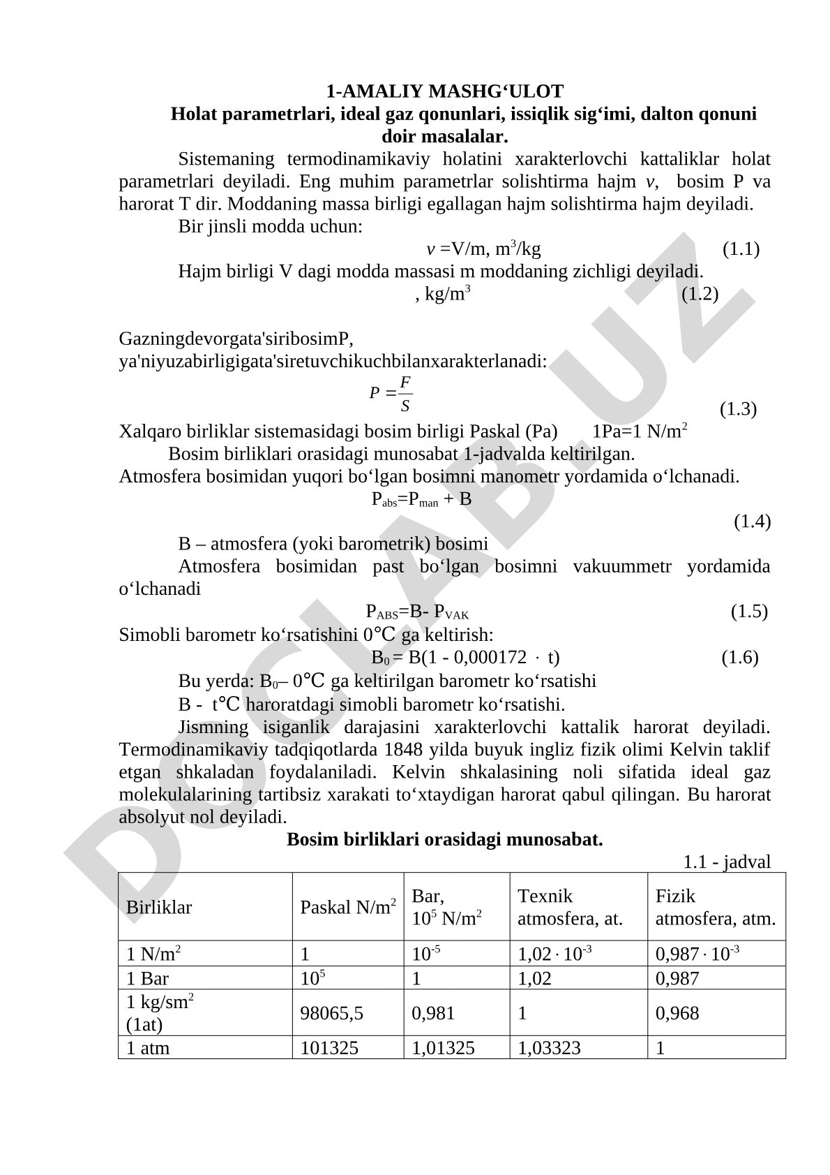 Holat parametrlari, ideal gaz qonunlari, issiqlik sig‘imi, Dalton qonuni doir masalalar