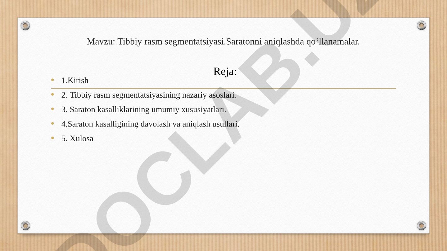 Tibbiy rasm segmentatsiyasi. Saratonni aniqlashda qo‘llanamalar