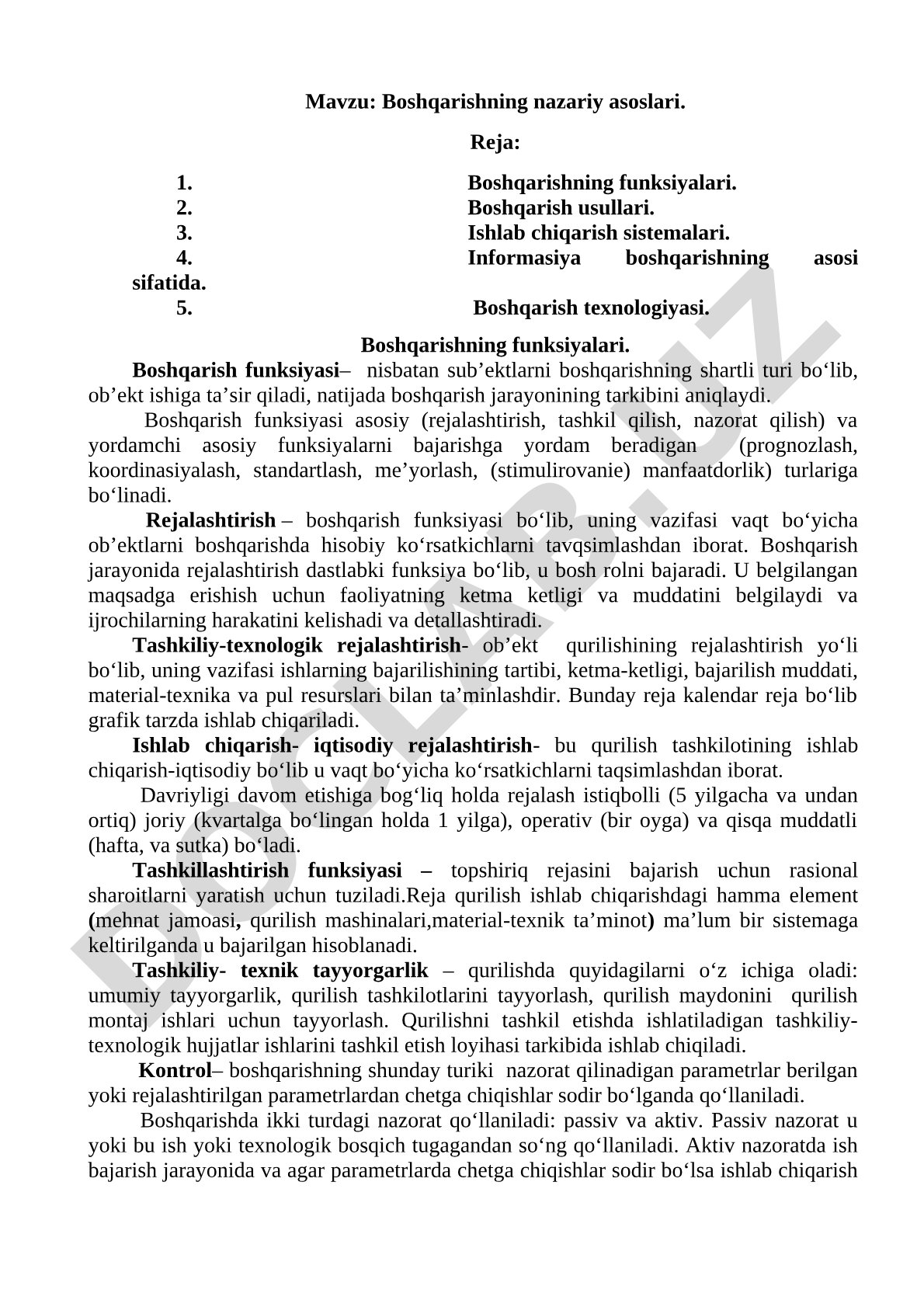 Boshqarish nazariyasi kurs ishi