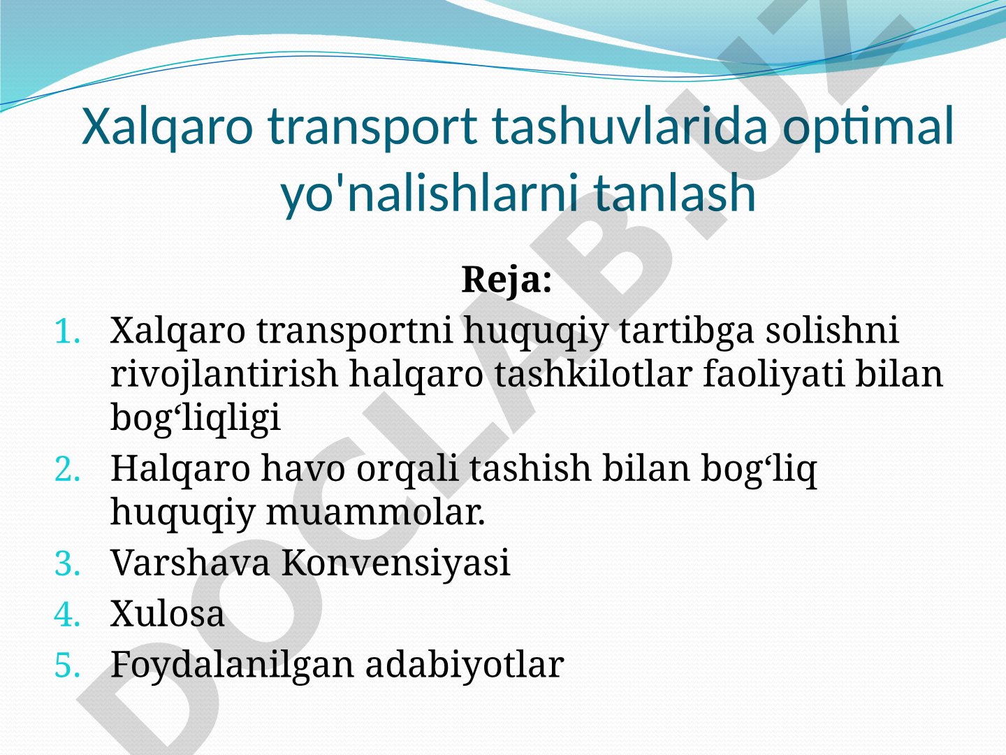 Xalqaro transport huquqiy tartibi taqdimoti