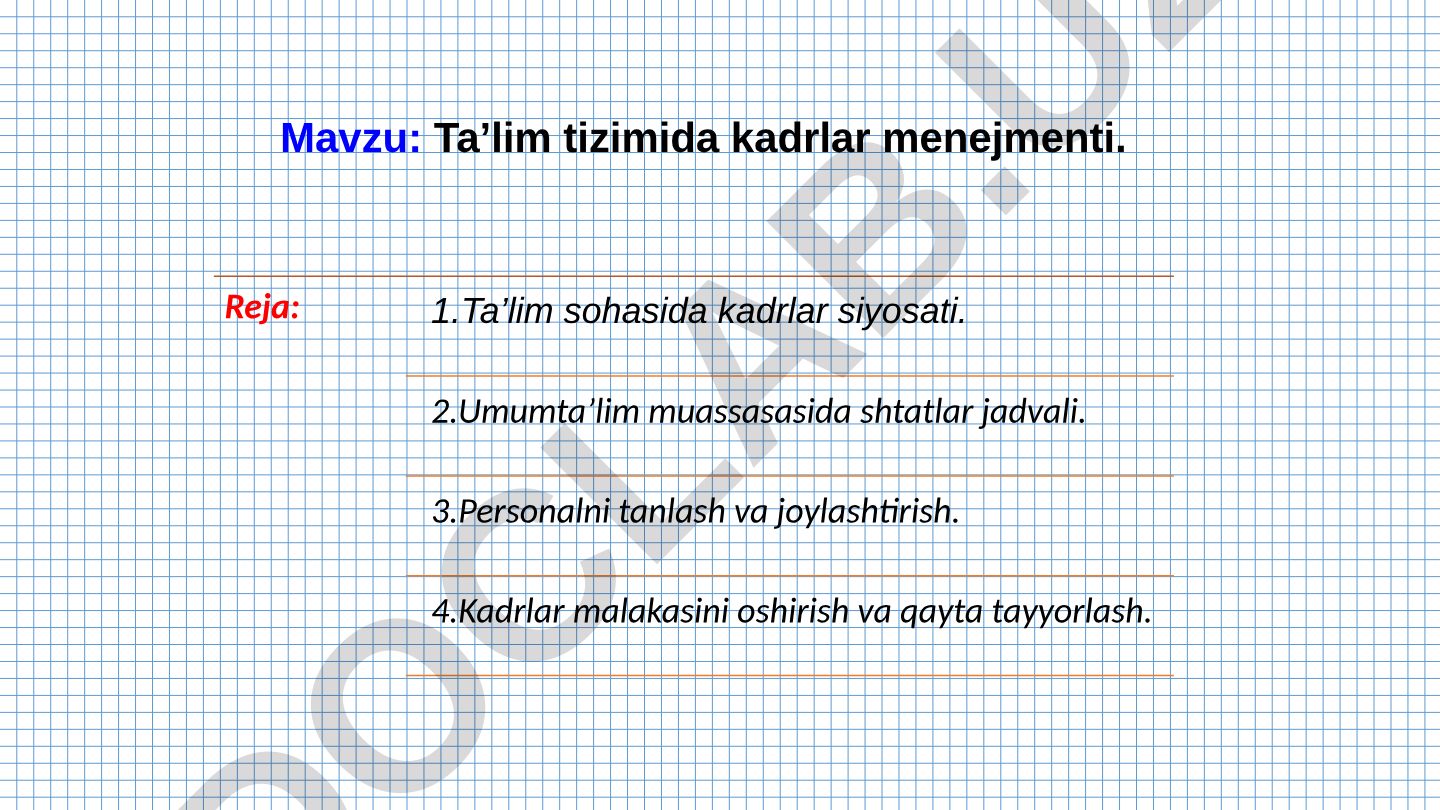 Ta’lim tizimida kadrlar menejmenti