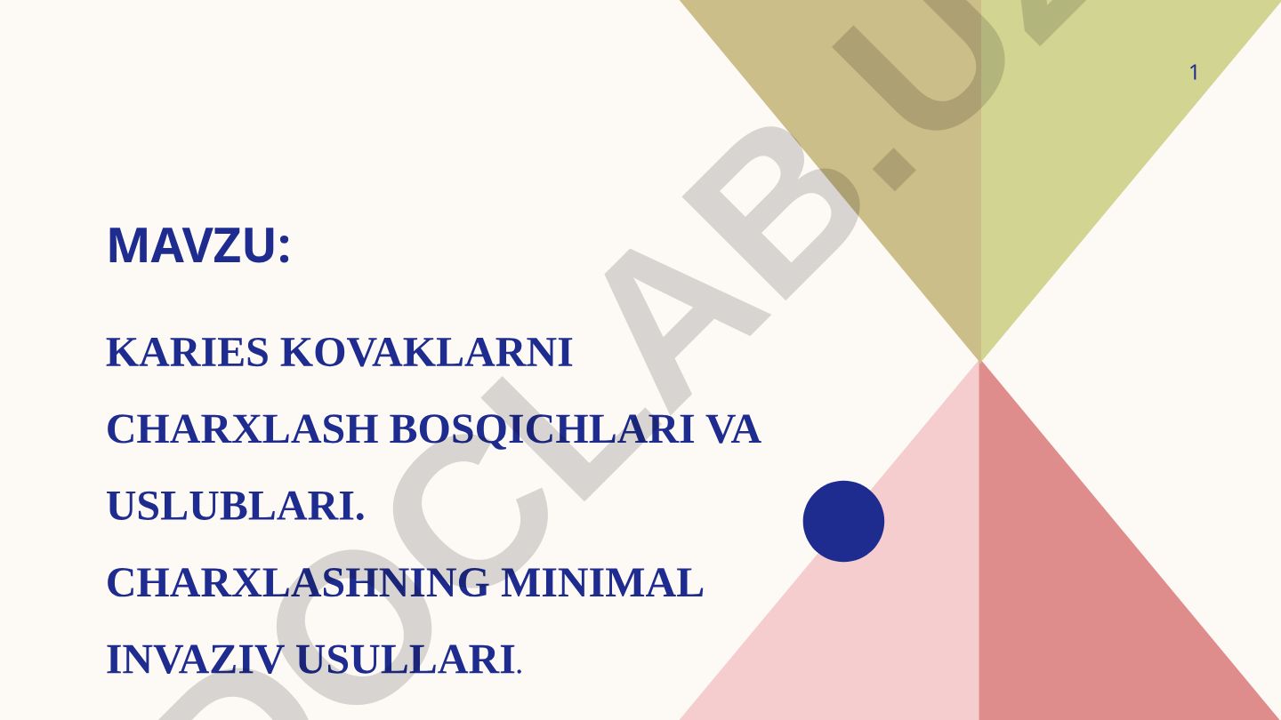 1 Karies kovaklarni charxlash bosqichlari va uslublari. Charxlashing minimal invaziv usullari