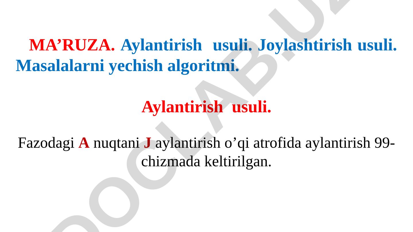 Aylantirish va joylashtirish usullari, masalalarni yechish algoritmi