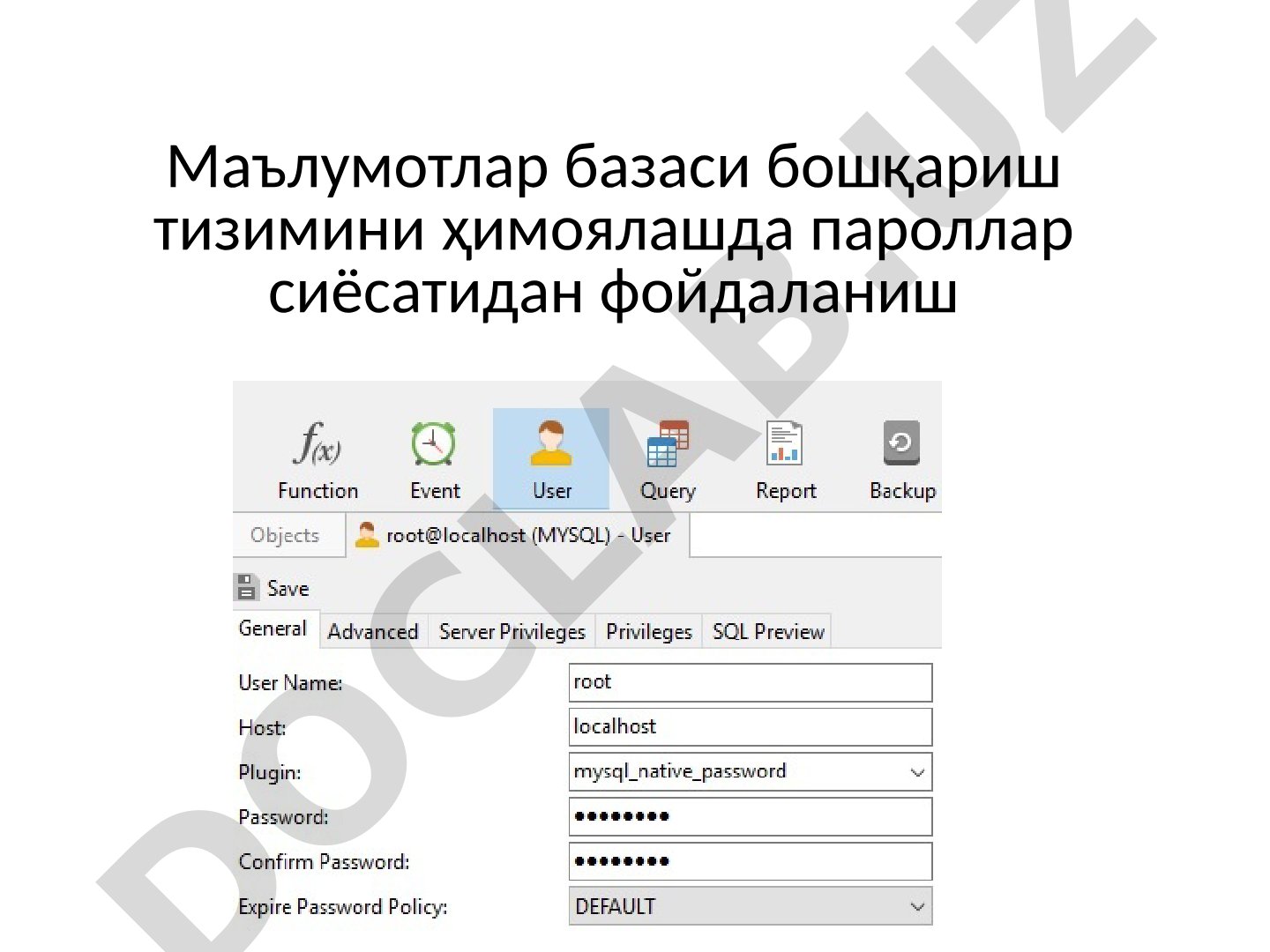 Ma'lumotlar bazasini himoya qilish taqdimoti