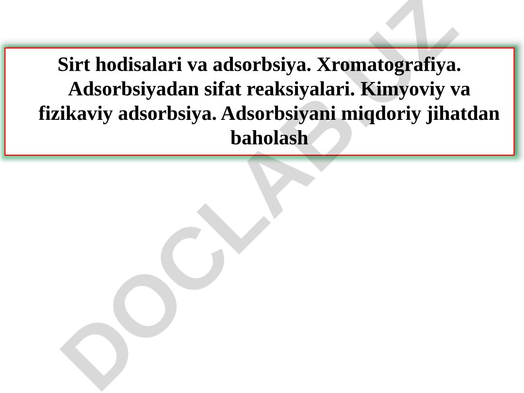 Sirt hodisalari va adsorbsiya