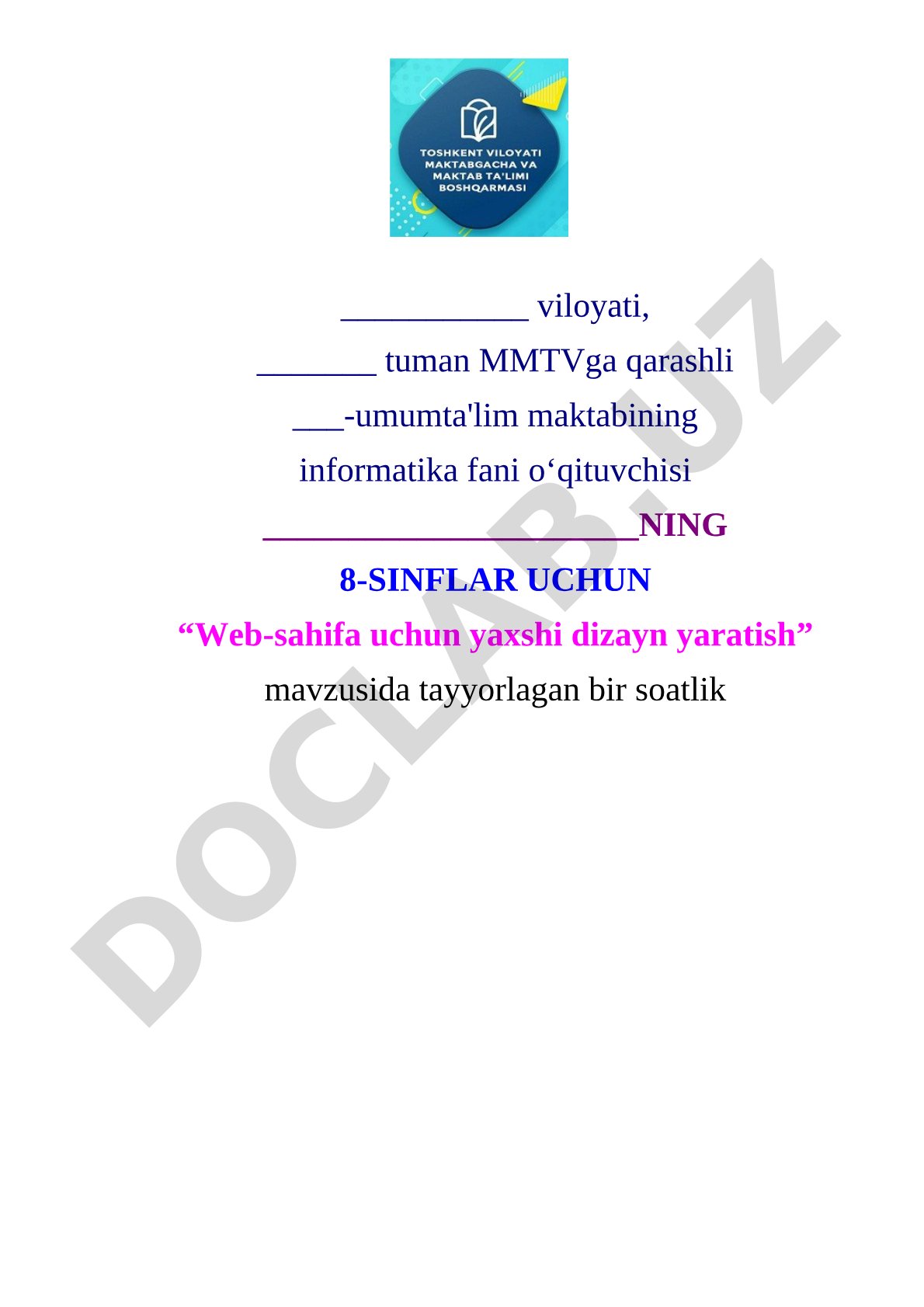Informatika dars ishlanmasi