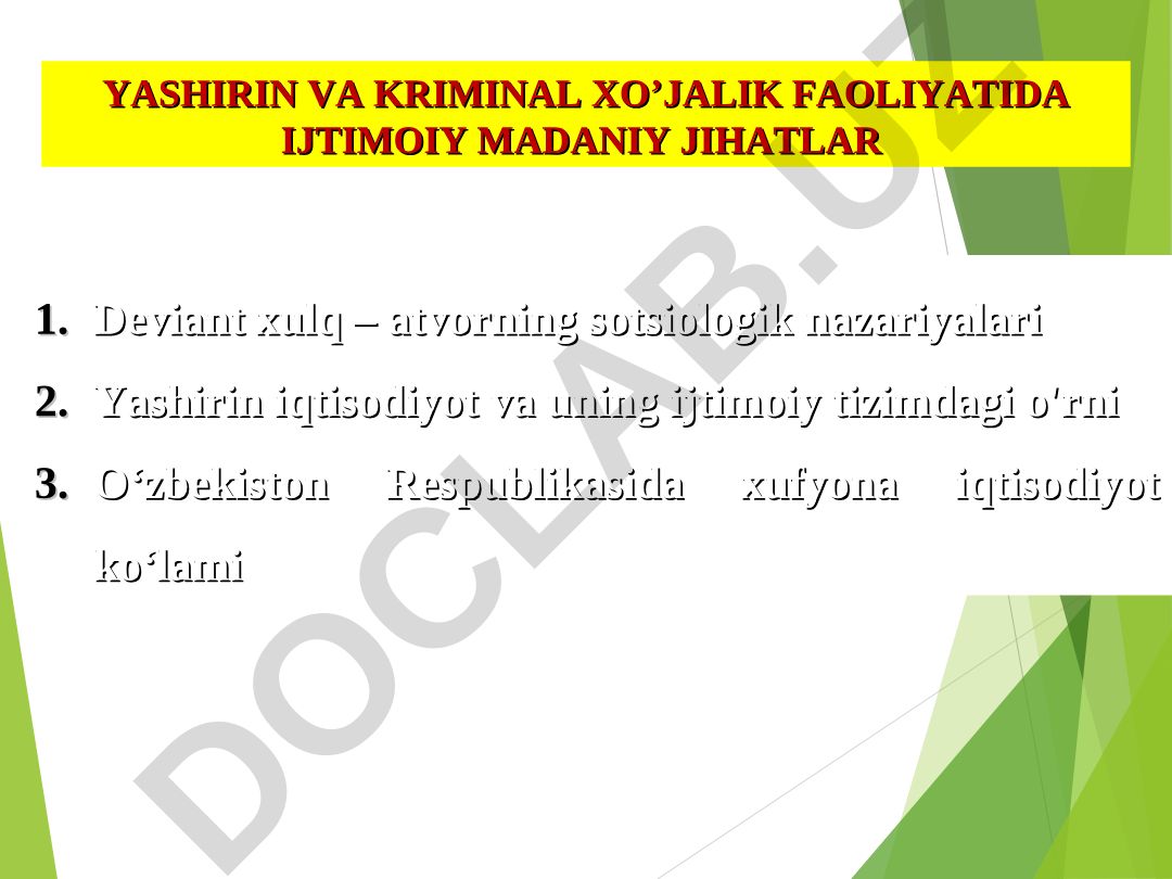 Yashirin va kriminal xo'jalik faoliyatida ijtimoiy madaniy jihatlar