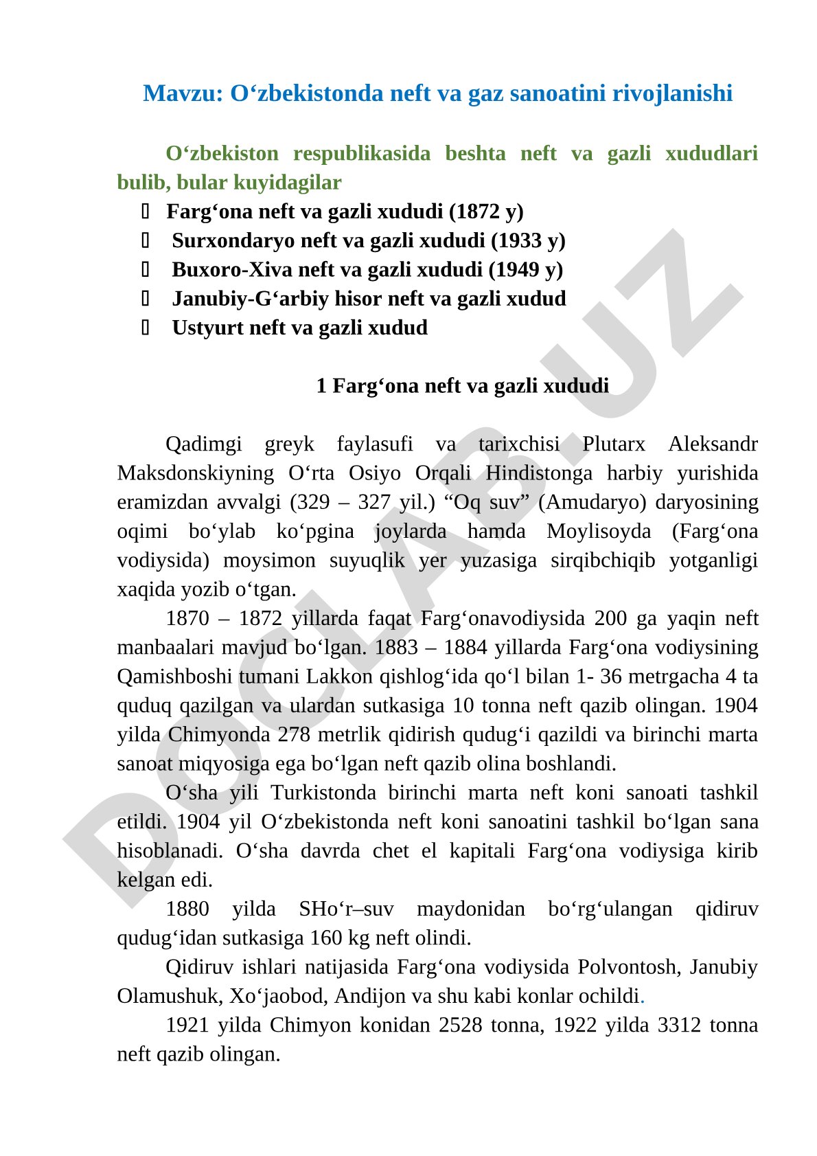 O'zbekiston neft gaz sanoati maqolasi