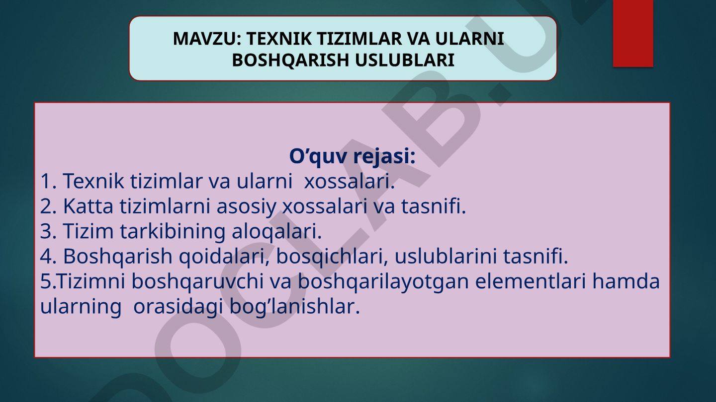Texnik tizimlar va ularni boshqarish uslublari