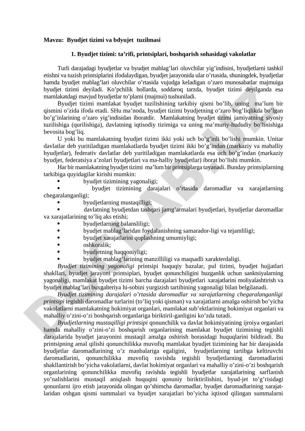 Byudjet tizimi va bdyujet tuzilmasi