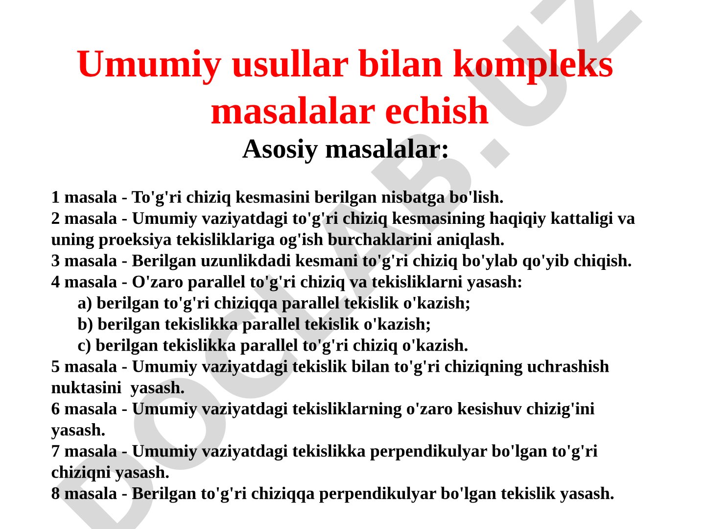 Chizma geometriya masalalari taqdimoti