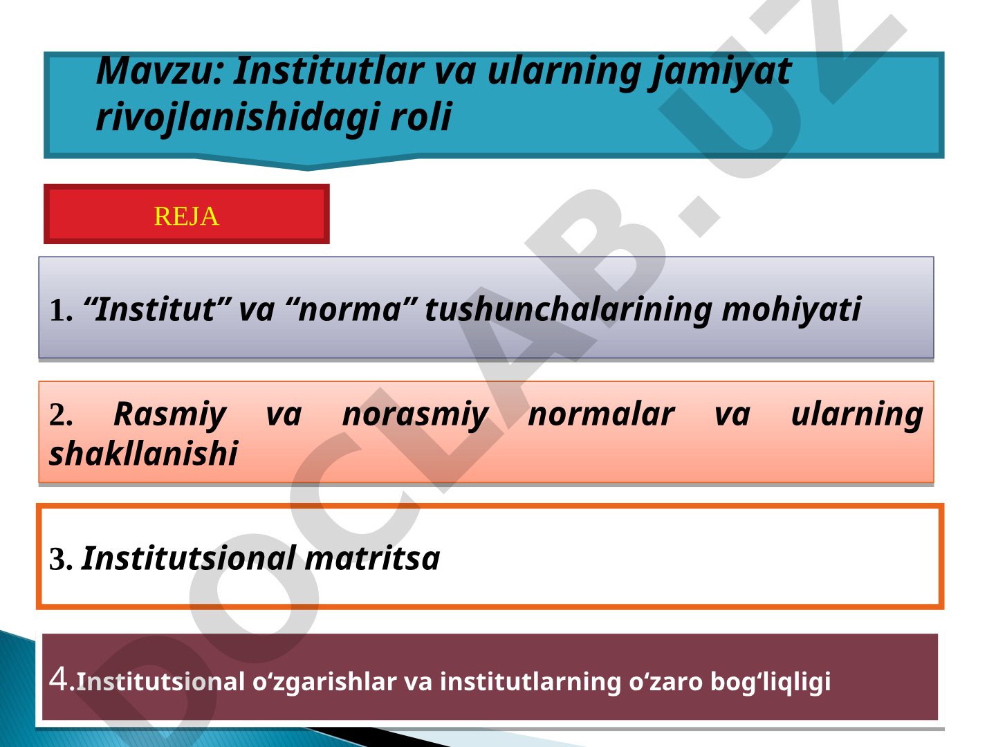 Institutlar va jamiyat rivojlanishi taqdimoti