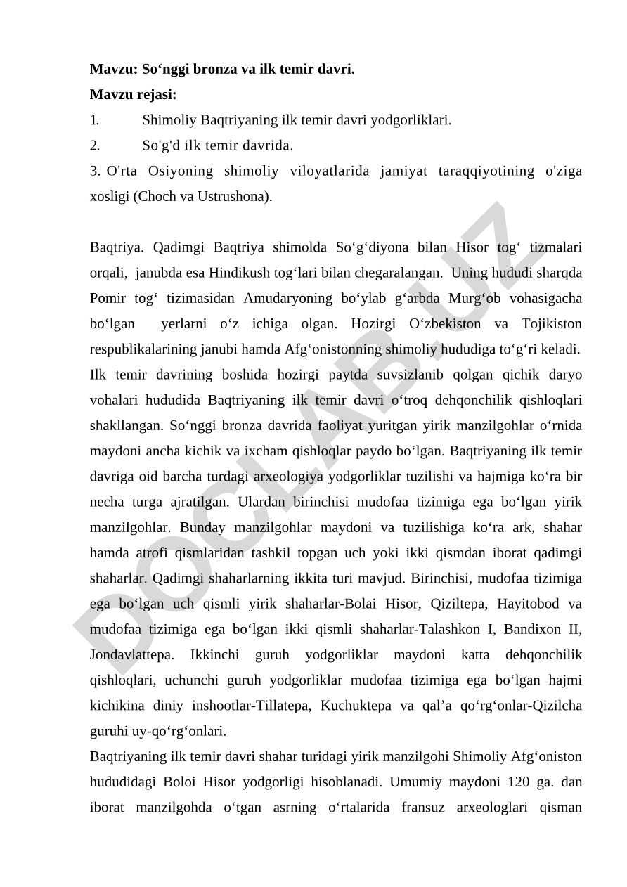 So‘nggi bronza va ilk temir davri