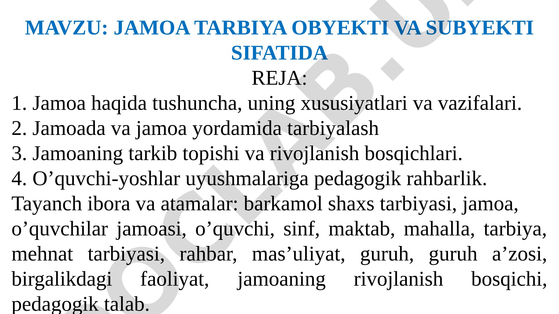 Jamoa tarbiyasi taqdimoti