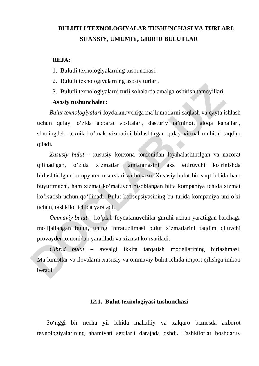 Bulutli texnologiyalar tushunchasi va turlari: shaxsiy, umumiy, gibrd bulutlar