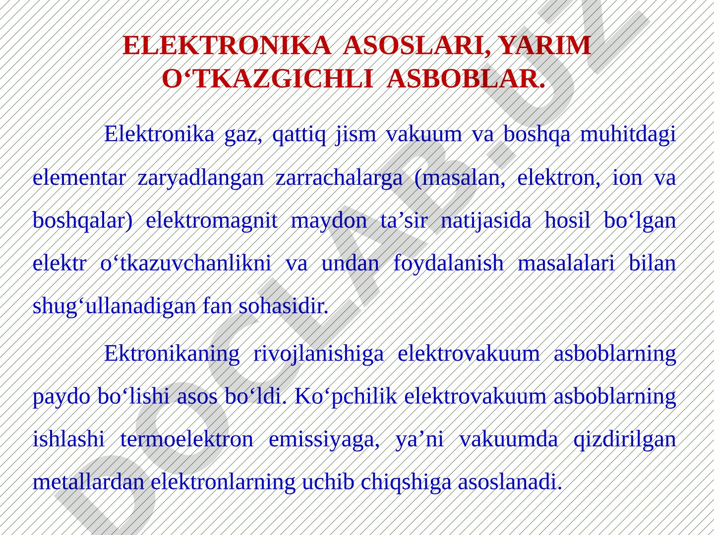 Elektronika asoslari, yarim o‘tkazgichli asboblar