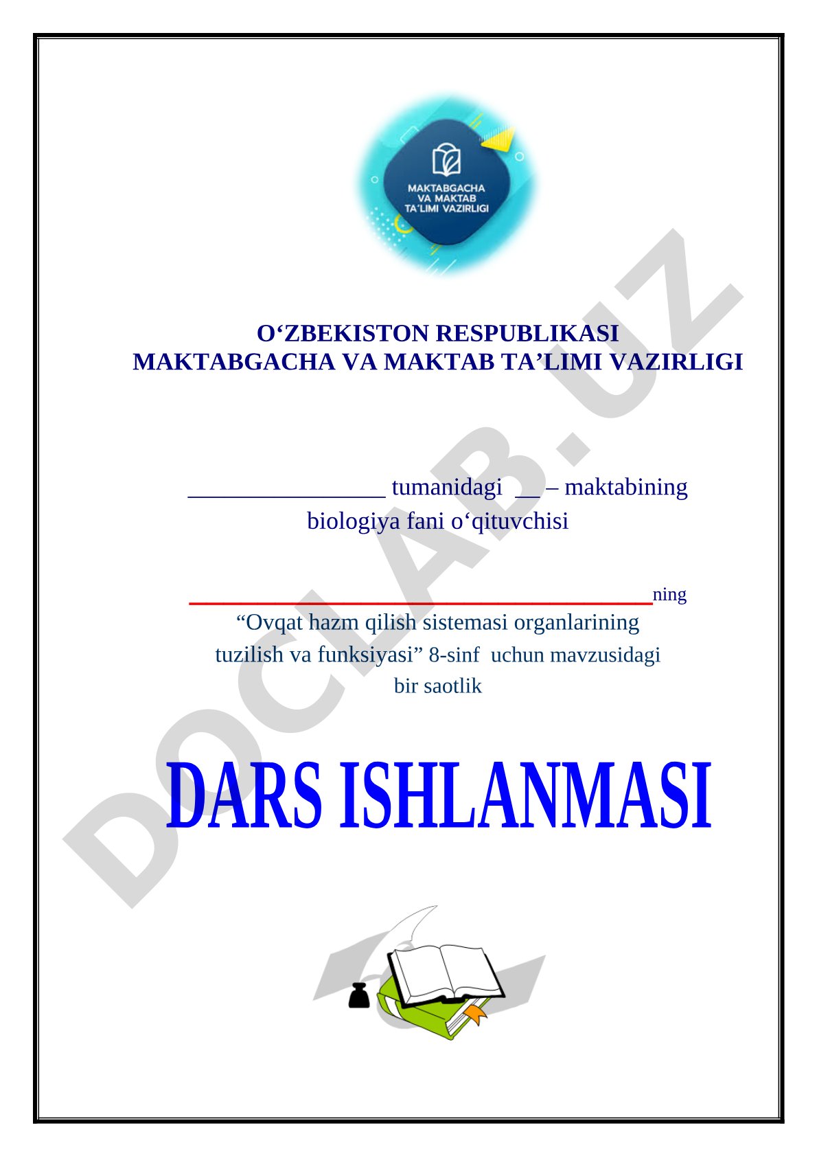 Biologiya dars ishlanmasi 8-sinf
