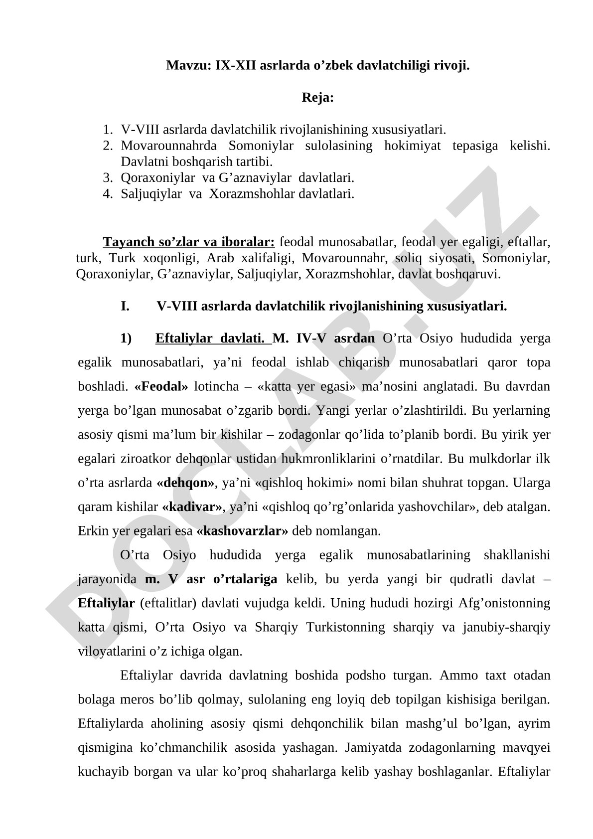 IX-XII asrlarda o'zbek davlatchiligi kurs ishi
