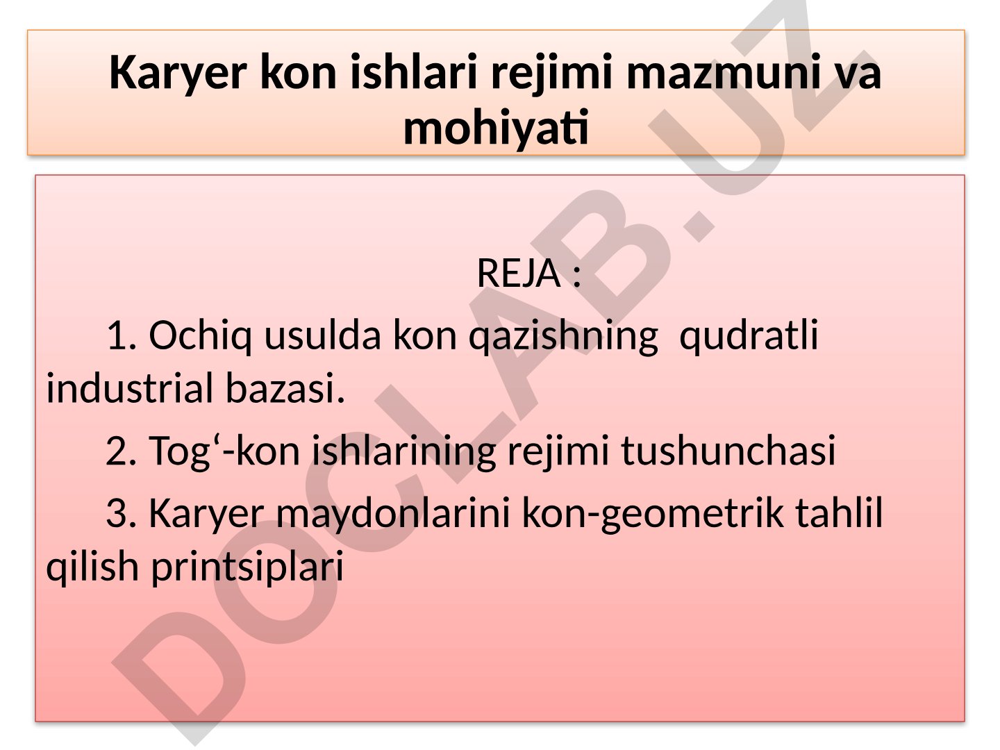 Karyer kon ishlari rejimi mazmuni va mohiyati