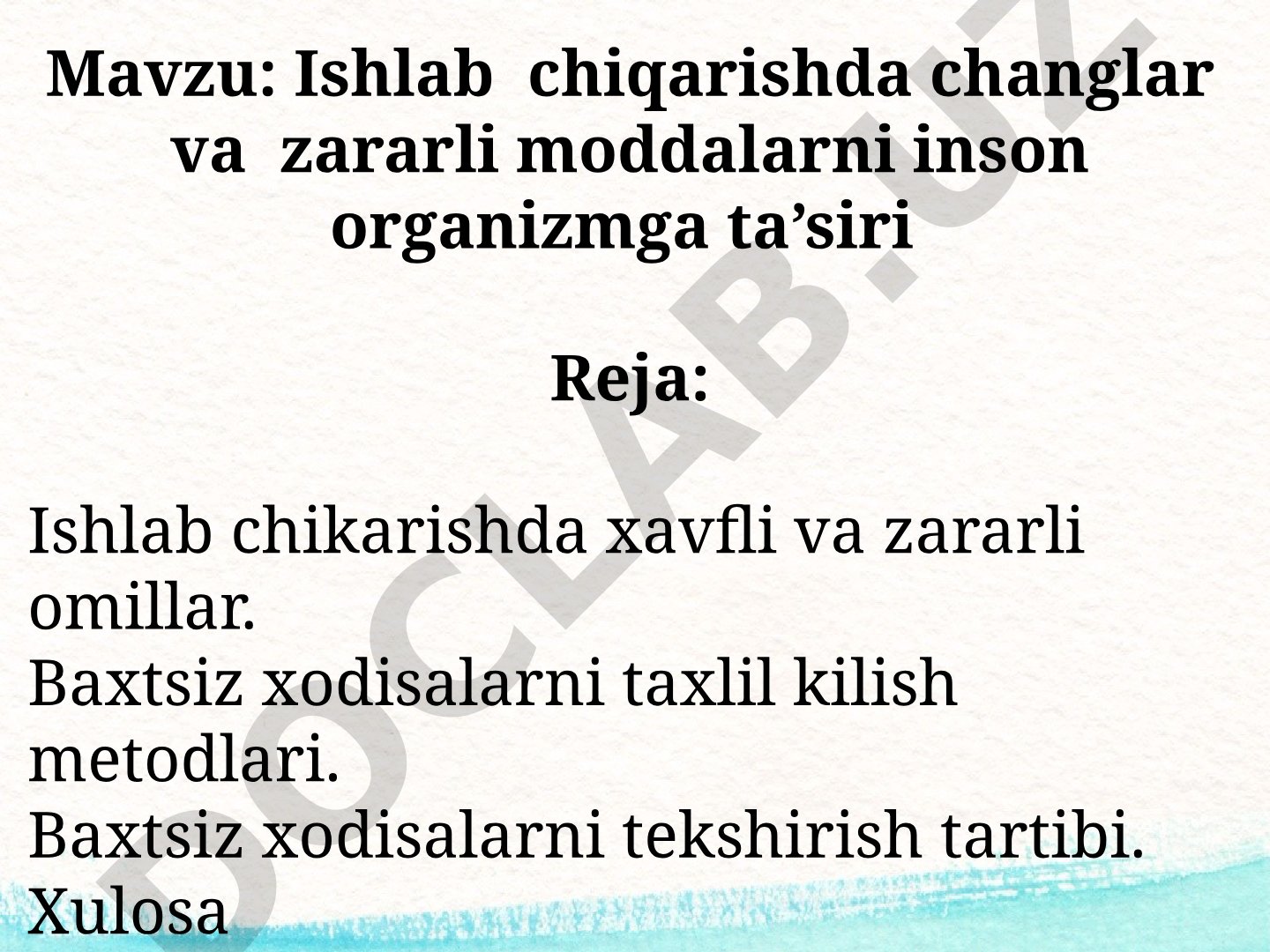Ishlab chiqarishda changlar ta'siri taqdimoti