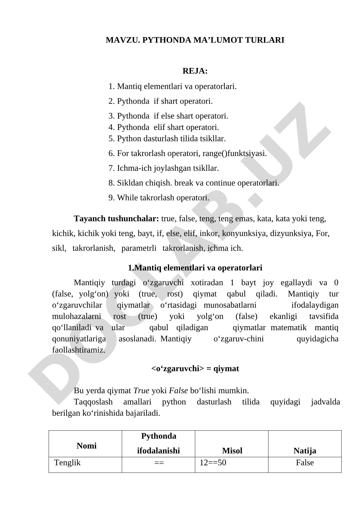 Pythonda ma'lumot turlari
