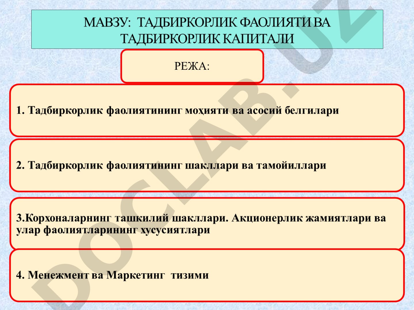 Tadbirkorlik turlari taqdimoti