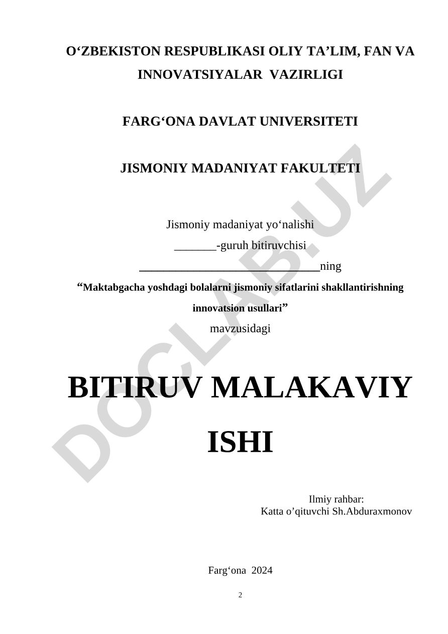 Maktabgacha yoshdagi bolalarni jismoniy sifatlarini shakllantirishning innovatsion usullari