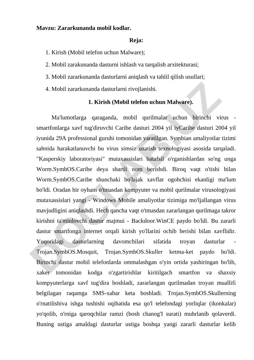 Zararkunanda mobil kodlar