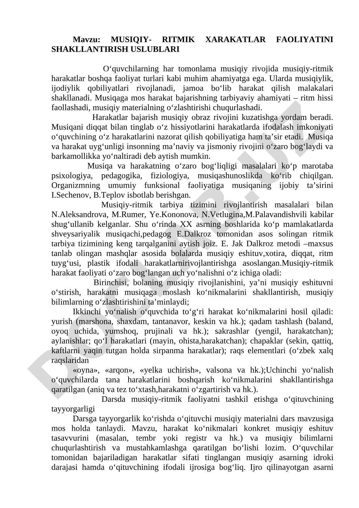 Musiqiy-ritmik harakatlar faoliyatini shakllantirish uslublari