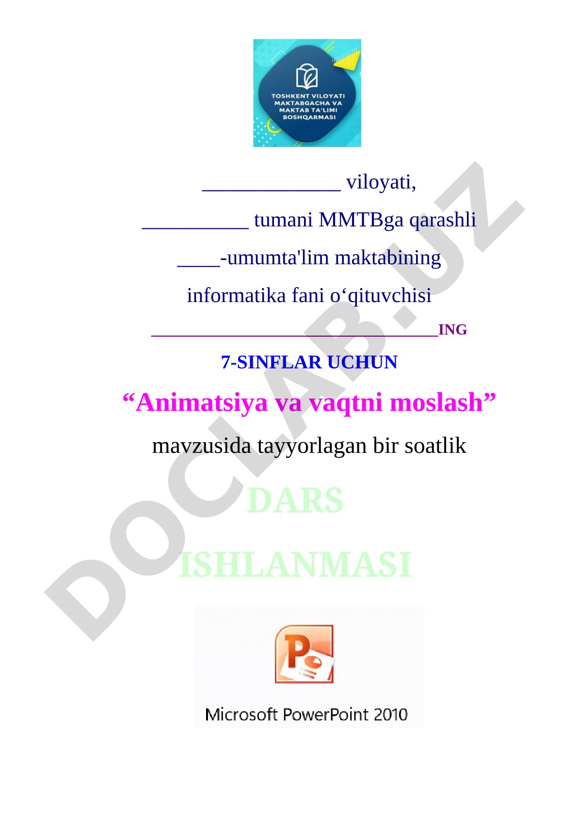 Informatika dars ishlanmasi animatsiya