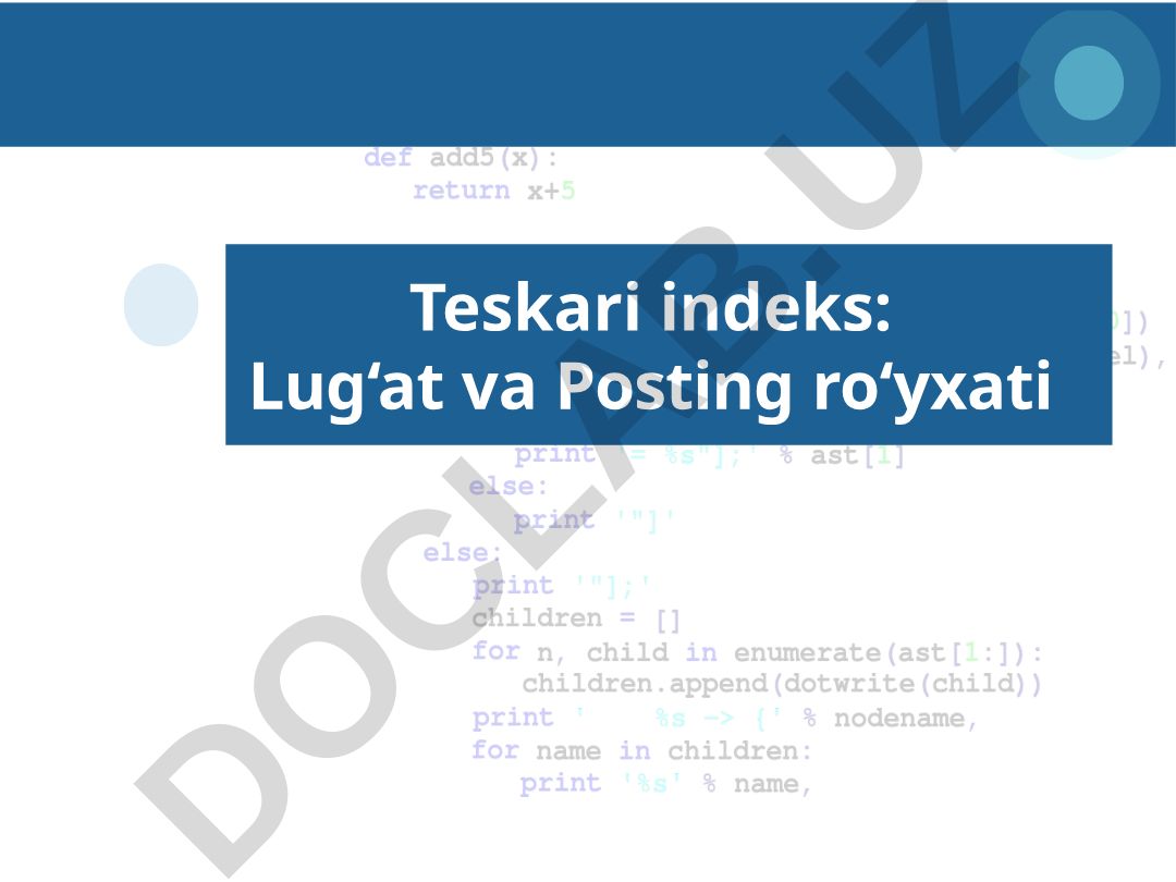 Teskari indeks qurilishi va indekslash bosqichlari