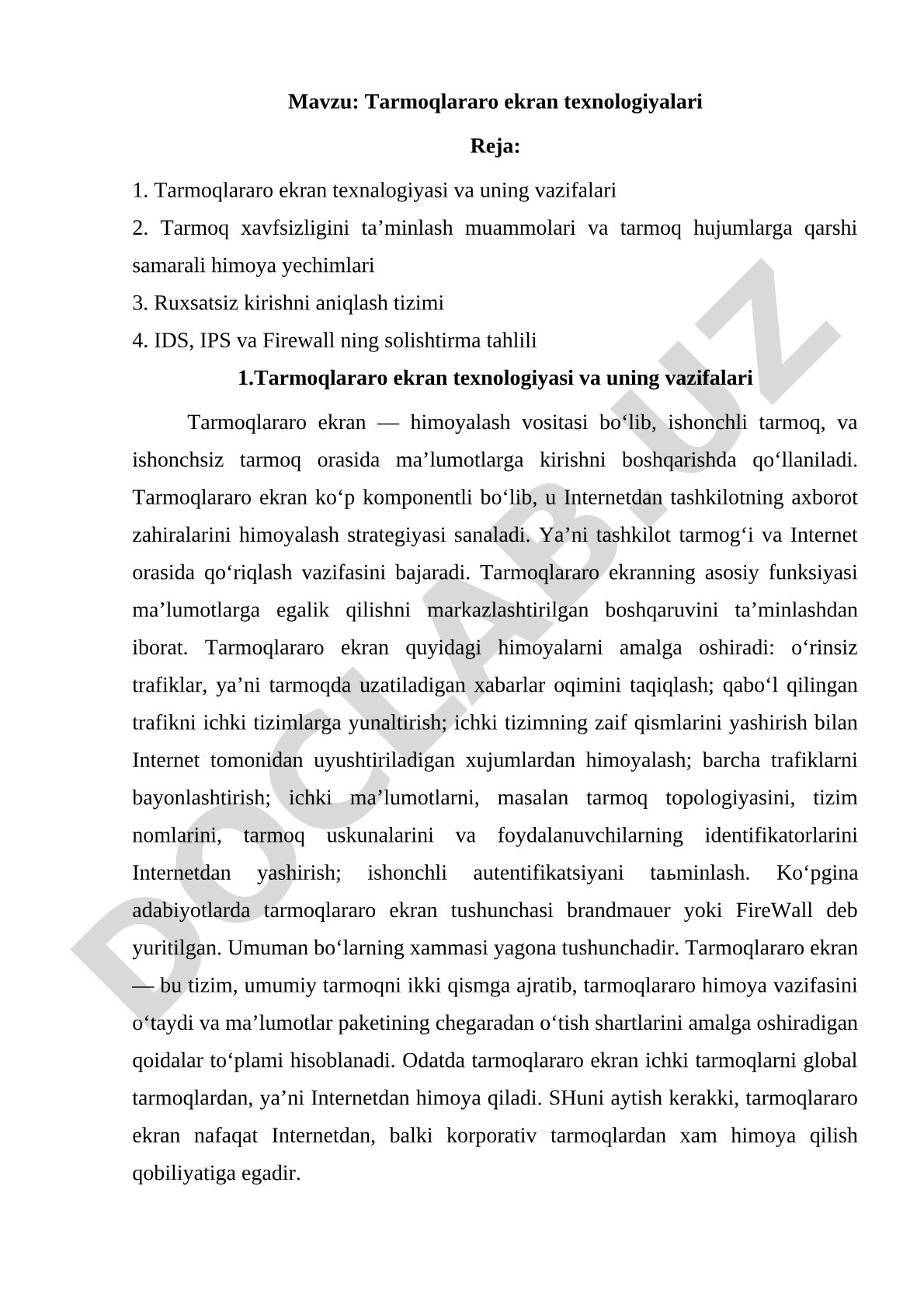 Tarmoq xavfsizligi kurs ishi