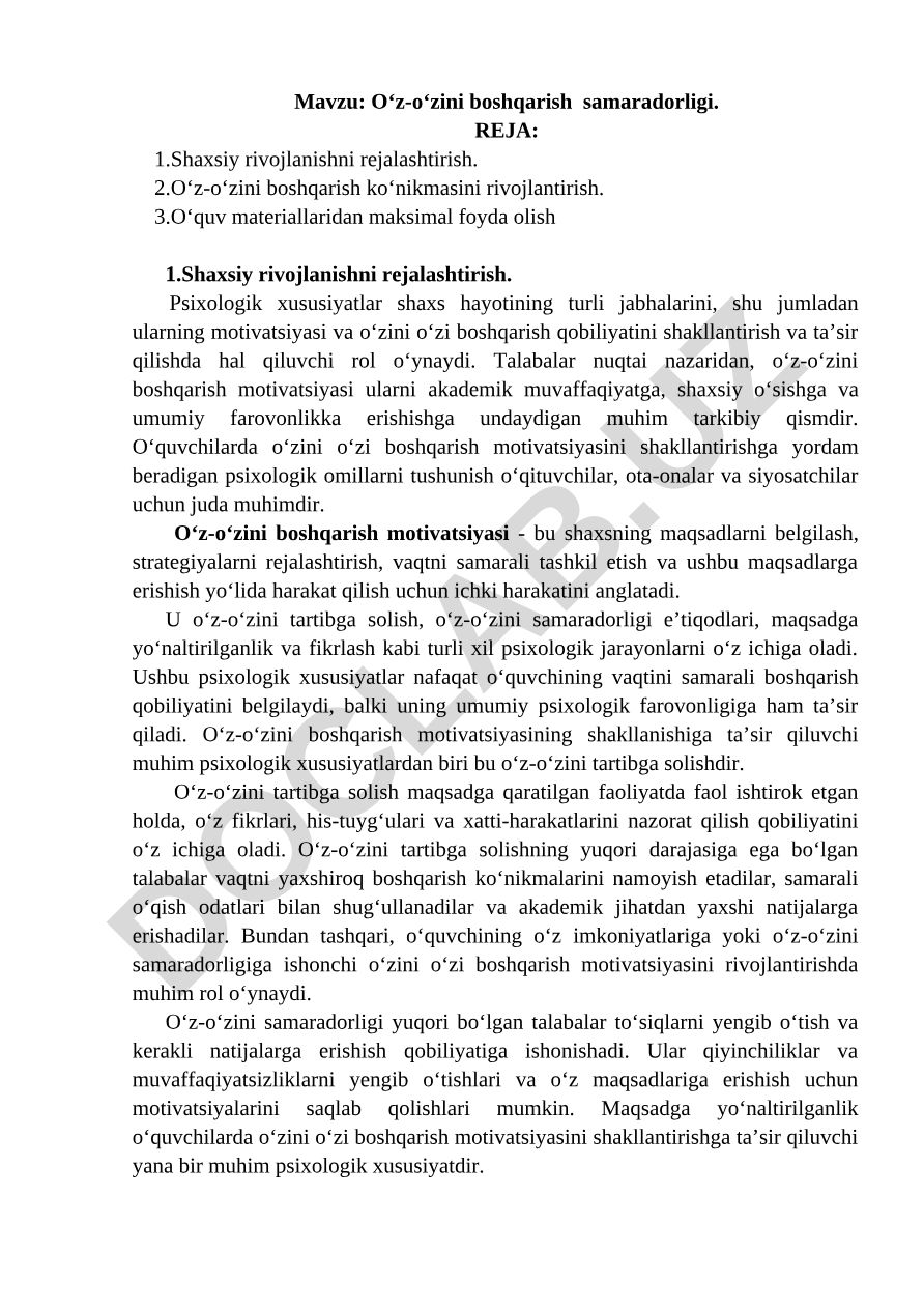 O‘z-o‘zini boshqarish samaradorligi