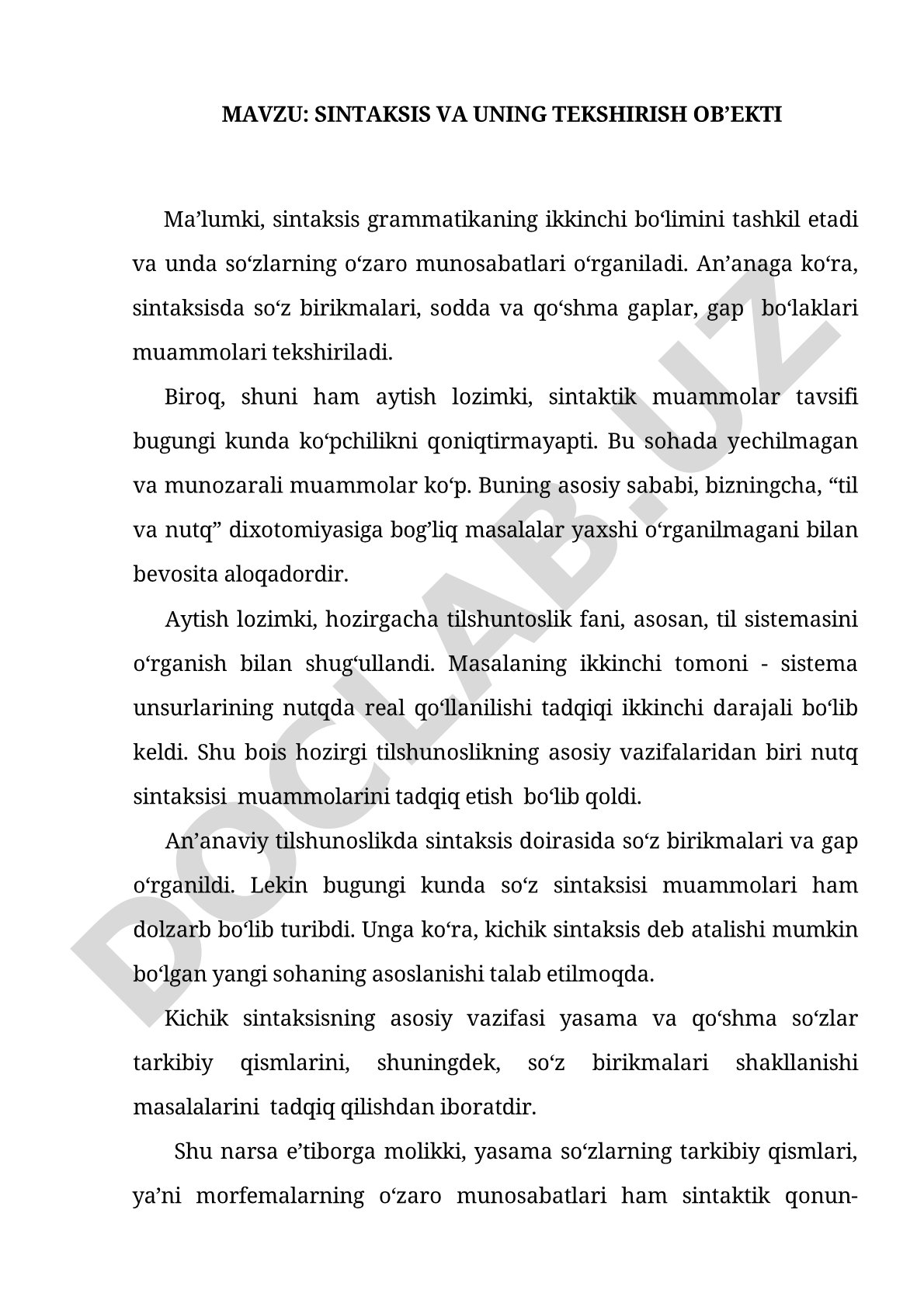 Sintaksis va uning tekshirish obyekti