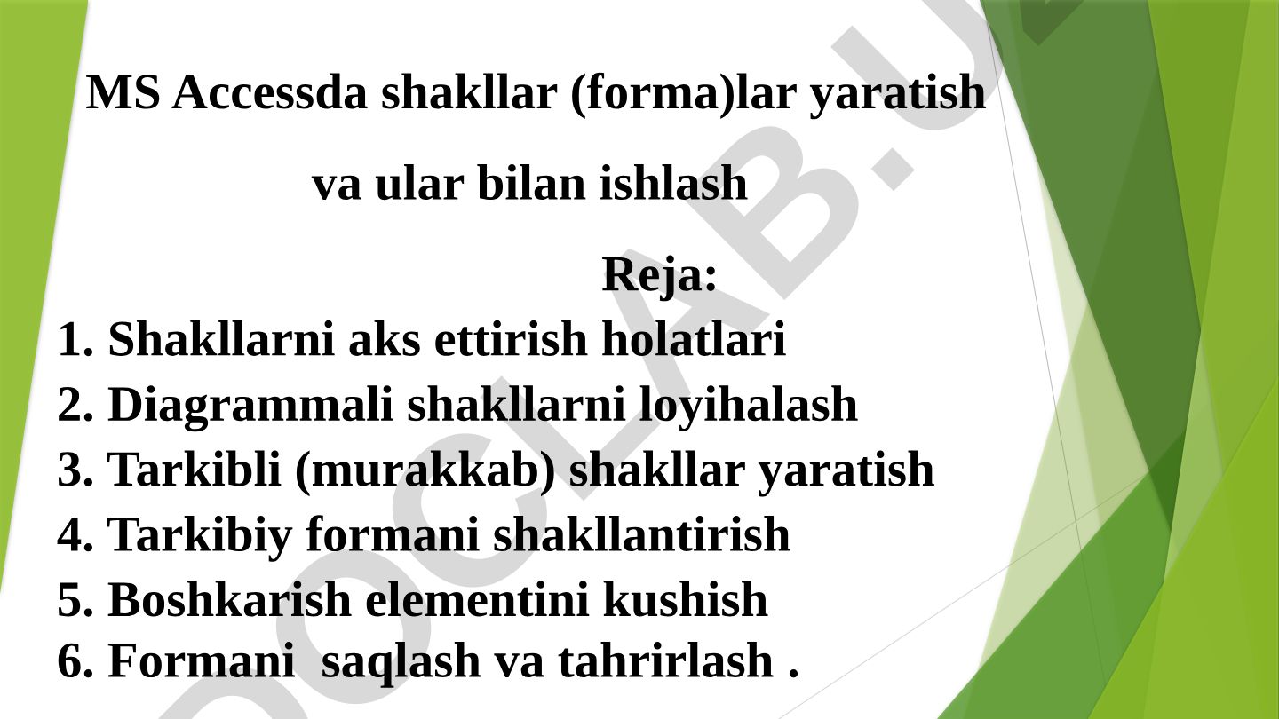 MS Accessda shakllar (forma)lar yaratish va ular bilan ishlash