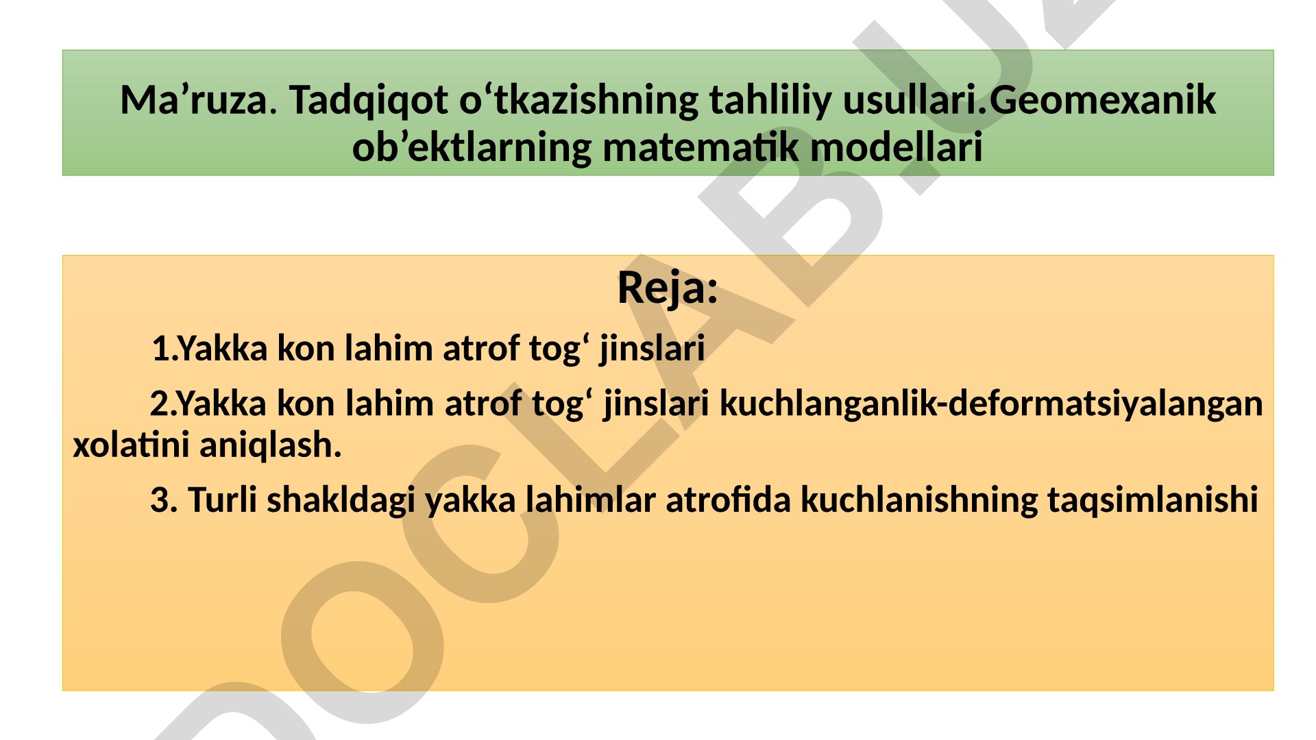 Geomexanik ob'ektlarning matematik modellari