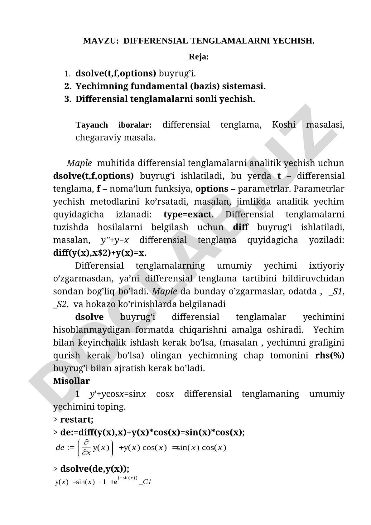 Differensial tenglamalar yechish qo'llanmasi
