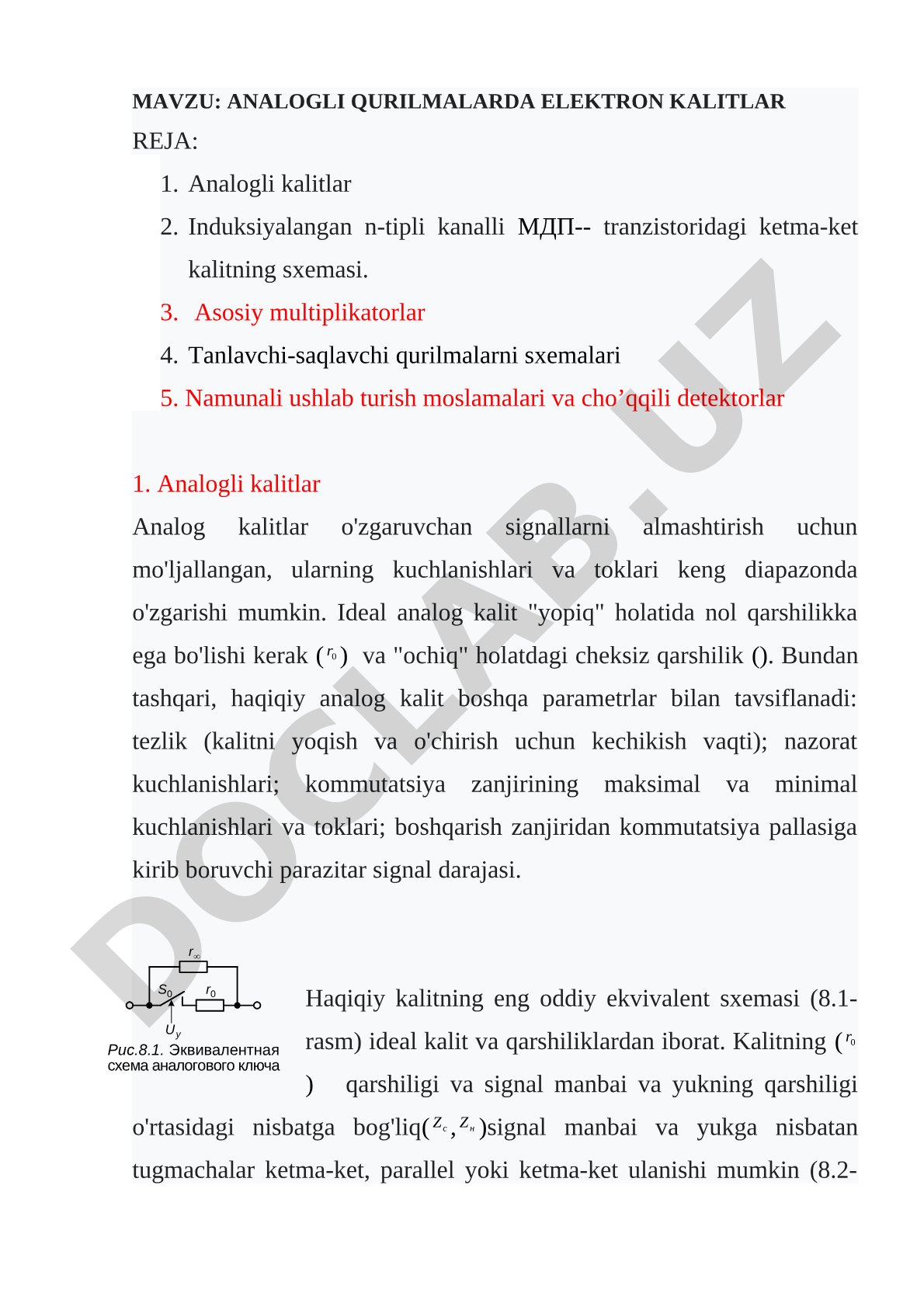 Analogli qurilmalar elektron kalitlar
