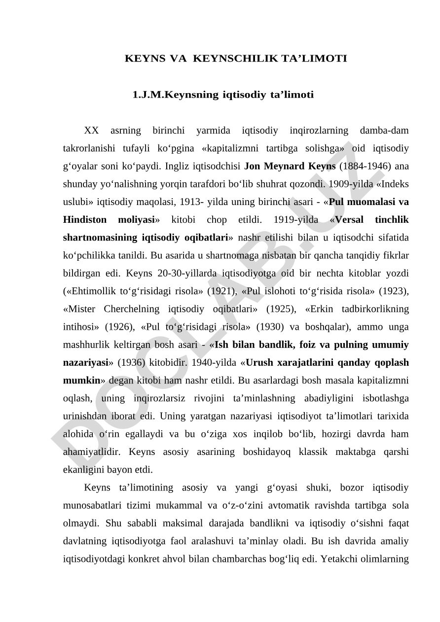 Keyns va keynschilik ta’limoti