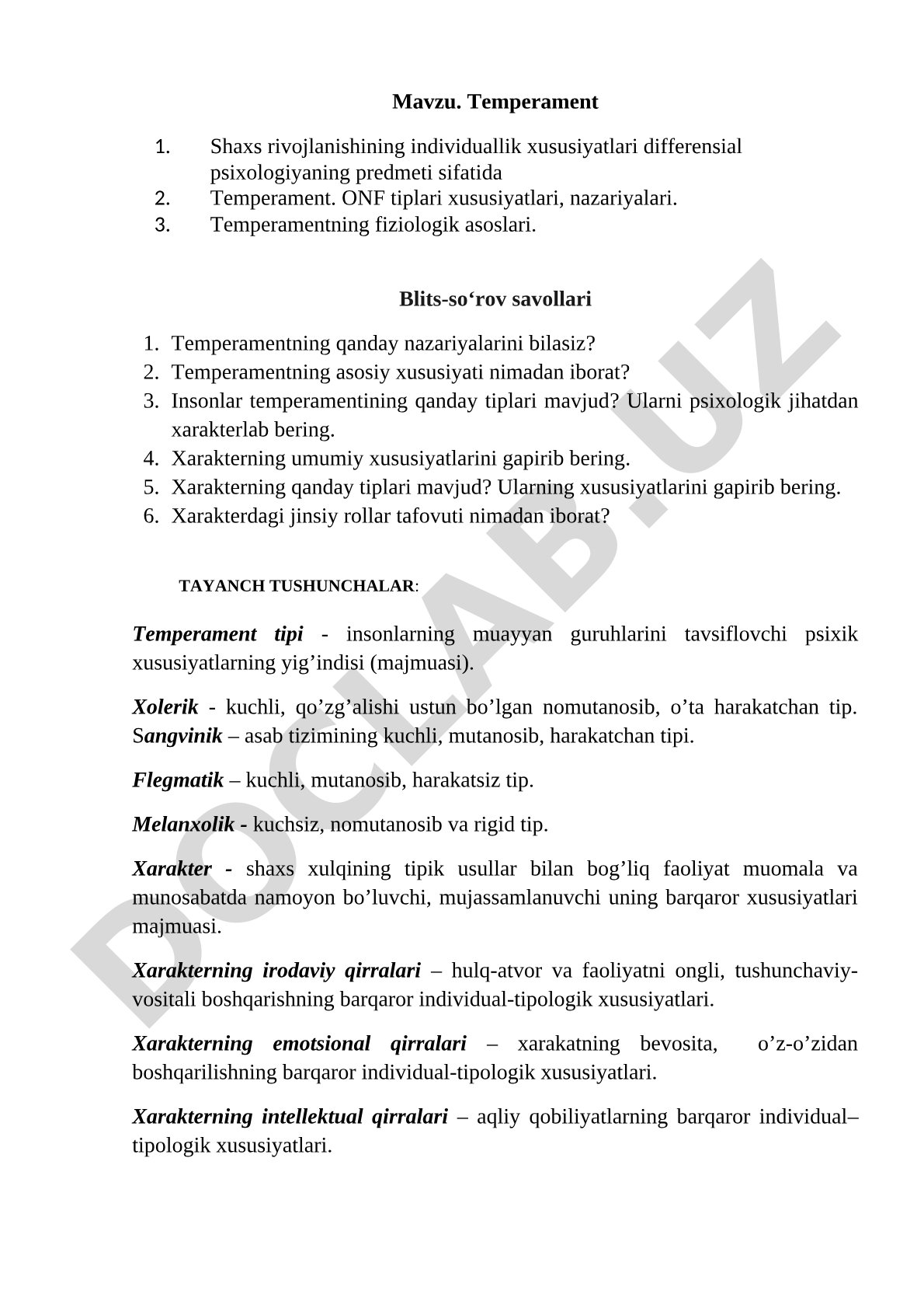 Temperament va xarakter psixologiyasi maqolasi