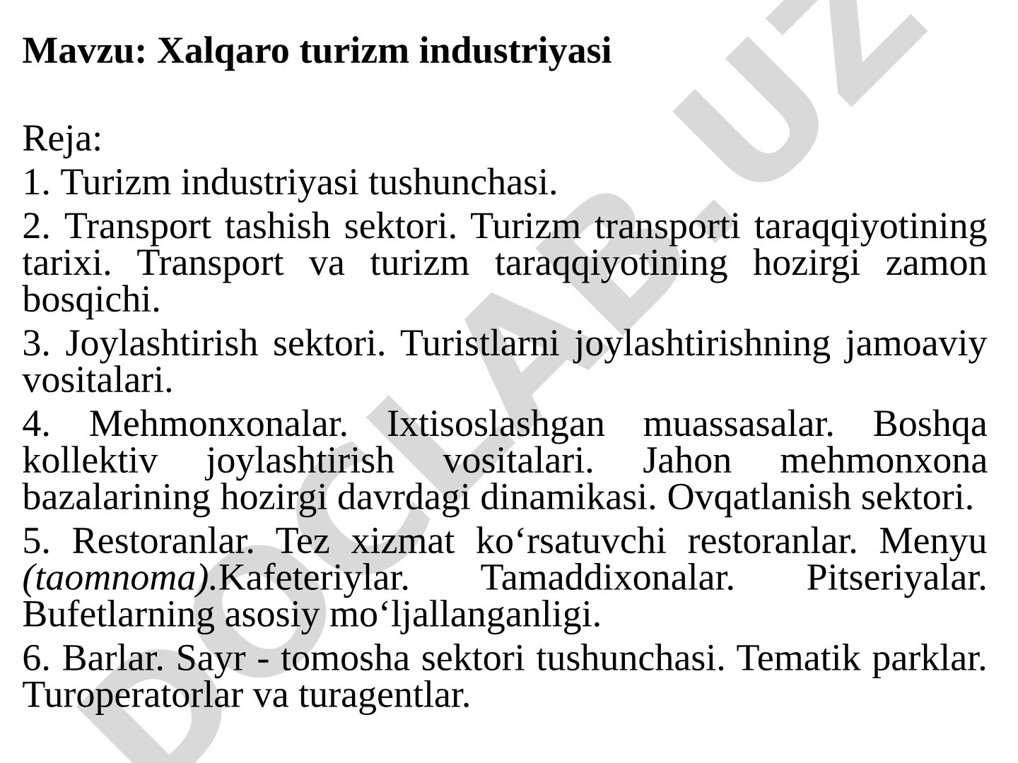 Xalqaro turizm industriyasi taqdimoti