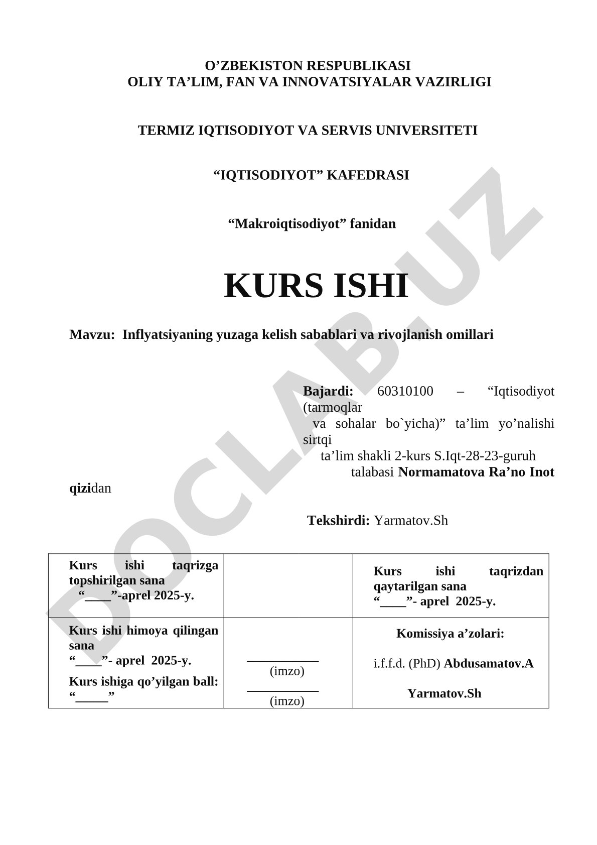Makroiqtisodiyot kurs ishi