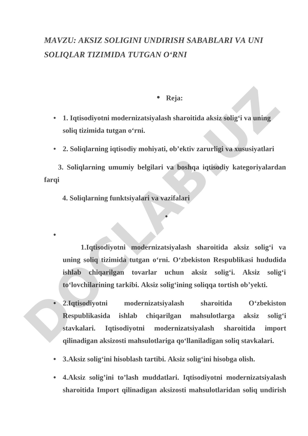 Aksiz solig'ini undirish sabablari va uni soliqlar tizimida tutgan o'rni