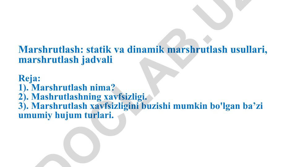 Marshrutlash: statik va dinamik usullar, xavfsizlik va hujum turlari